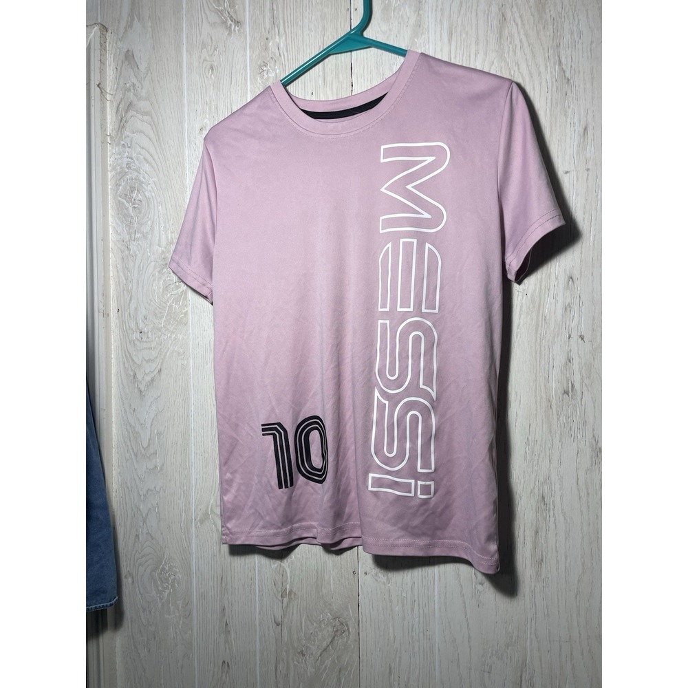 Messi Collection Pink Graphic Print Logo Crew Neck Short Sleeve Tee Size L(14-16